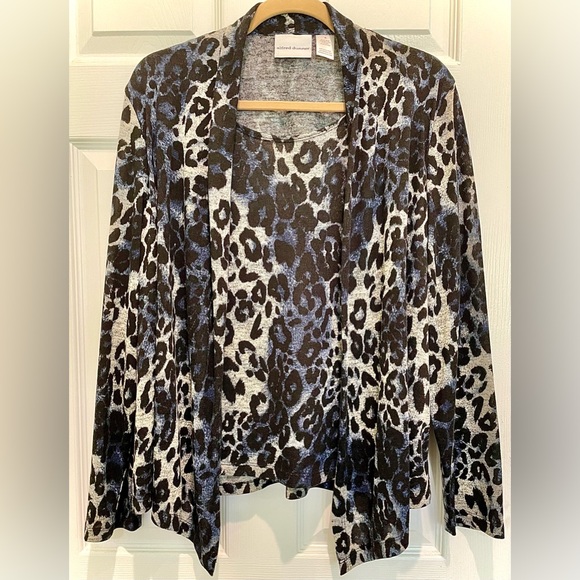 Alfred Dunner Animal Print Top in Black Gray Built-In Camisole. M/L - Picture 1 of 7